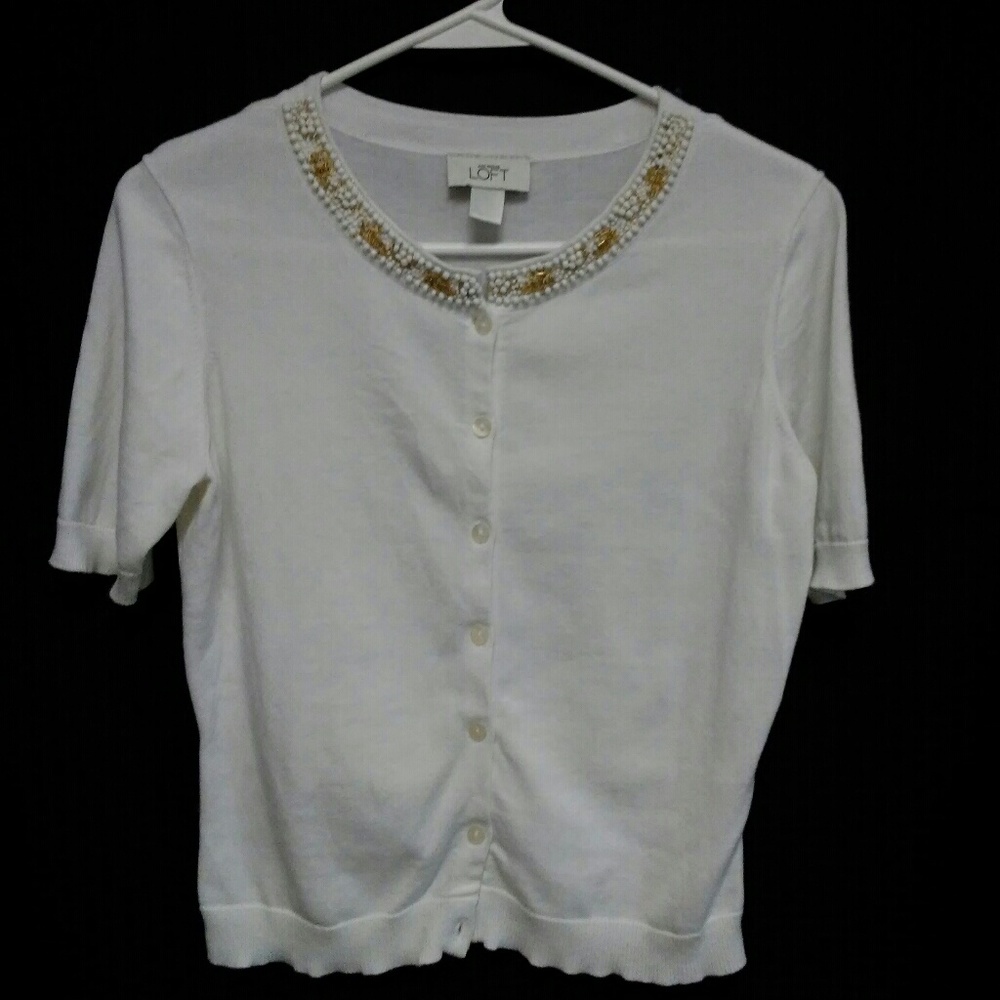 LOFT beaded short sleeved cardigan